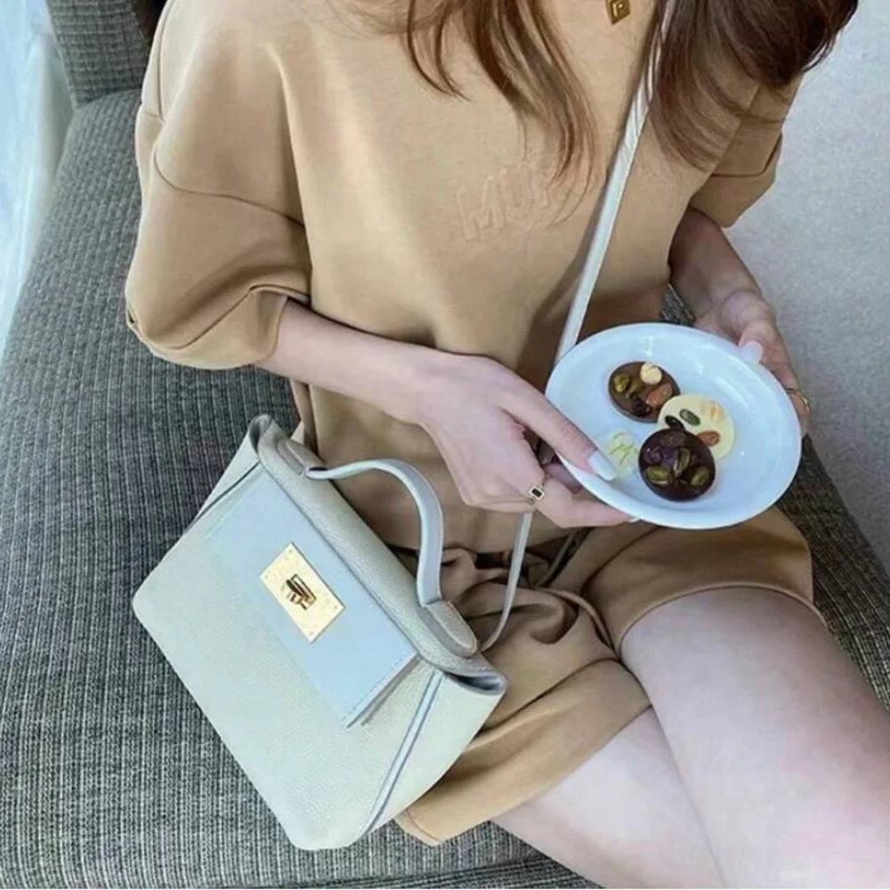 White PU/Faux Leather 24/24 Mini Style Handbag Crossbody Shoulder Bag Handheld - Picture 4 of 5